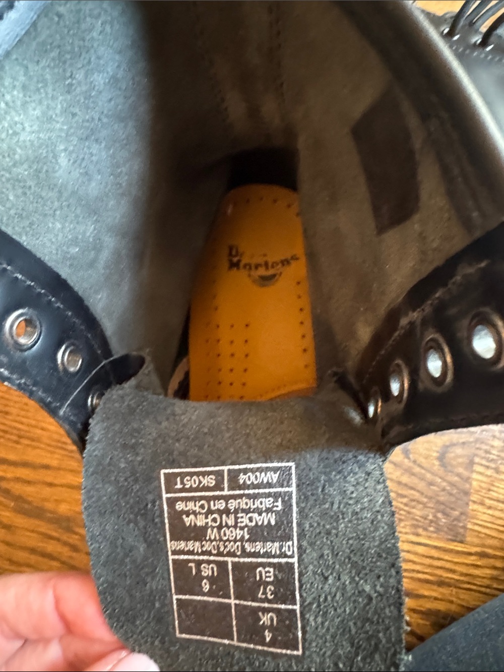 Dr. Martens (never worn) Black Leather 8-Eye Boots with Yellow Stitching - Picture 7 of 8